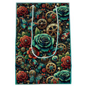 Prachtige Steampunk Thema Gears en Rozen Medium Cadeauzakje (Achterkant)