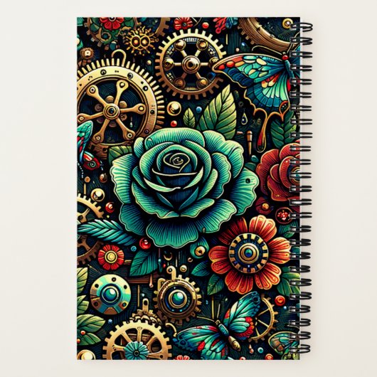 Prachtige Steampunk Thema Gears en Rozen Notitieboek (Achterkant)