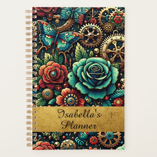 Prachtige Steampunk Thema Gears en Rozen Planner (Voorkant)