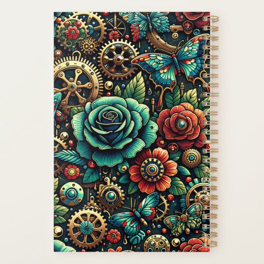 Prachtige Steampunk Thema Gears en Rozen Planner (Achterkant)