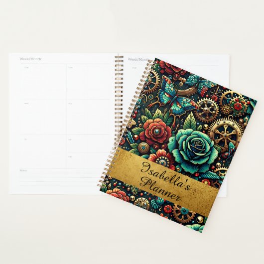 Prachtige Steampunk Thema Gears en Rozen Planner (Display)