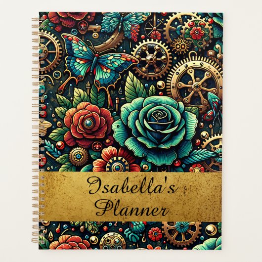 Prachtige Steampunk Thema Gears en Rozen Planner (Voorkant)