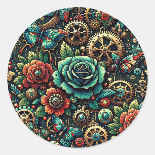 Prachtige Steampunk Thema Gears en Rozen Ronde Sticker