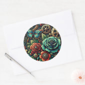 Prachtige Steampunk Thema Gears en Rozen Ronde Sticker (Envelop)