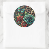 Prachtige Steampunk Thema Gears en Rozen Ronde Sticker (Tas)