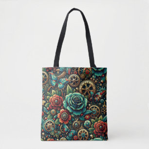 Prachtige Steampunk Thema Gears en Rozen Tote Bag