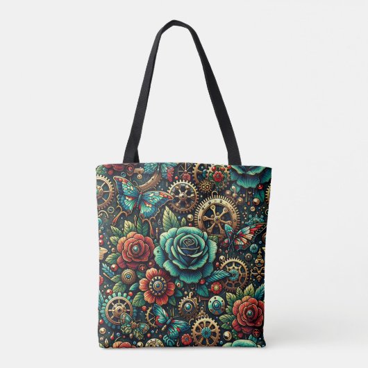 Prachtige Steampunk Thema Gears en Rozen Tote Bag (Achterkant)