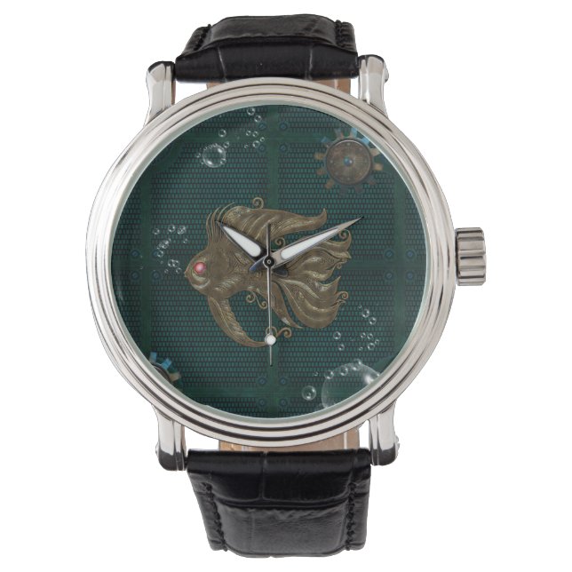 Prachtige steampunk vis. horloge (Voorkant)