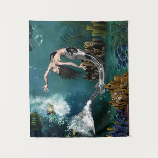 Prachtige steampunk zeemeermin wandkleed (Voorkant)