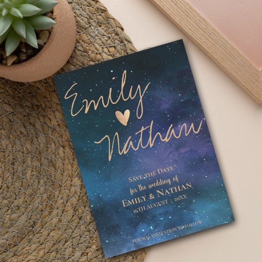 Prachtige Sterrennacht Gold Typography Wedding Save The Date