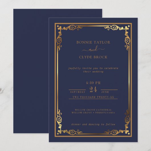 Prachtige stijlvolle trouwuitnodiging met elegante save the date (Voorkant / Achterkant)