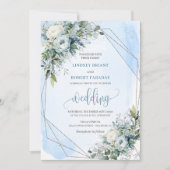 Prachtige Stofblauwe Witte Zilveren Pioenrozen Bru Kaart (Voorkant)