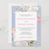 Prachtige stoffige blauwe en blush roze bloemenbru kaart (Voorkant)