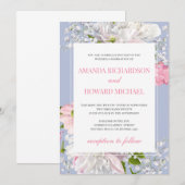 Prachtige stoffige blauwe en blush roze bloemenbru kaart (Voorkant / Achterkant)