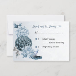 prachtige stoffige blauwe marine bloemen RSVP Kaartje