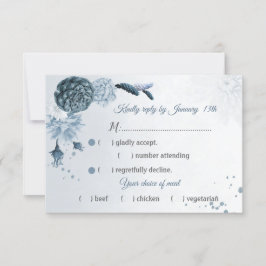 prachtige stoffige blauwe navy bloemen maaltijdkeu RSVP kaartje