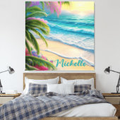 Prachtige strand oceaan golven zee schelpen canvas afdruk (Insitu (Slaapkamer))