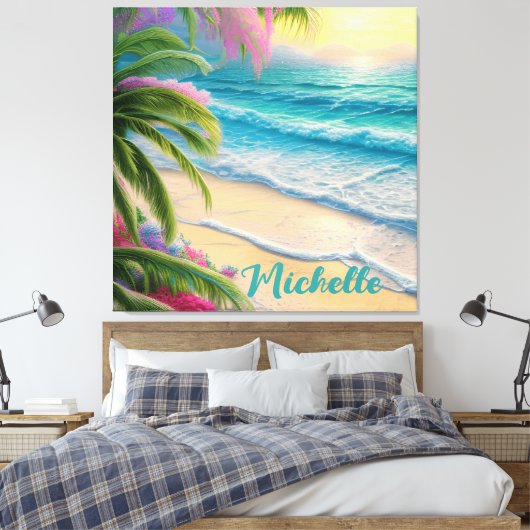 Prachtige strand oceaan golven zee schelpen canvas afdruk (Insitu (Slaapkamer))