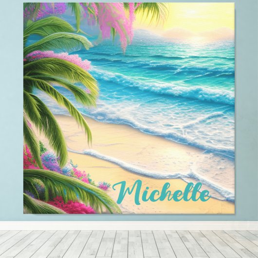 Prachtige strand oceaan golven zee schelpen canvas afdruk (Insitu (Houten vloer))