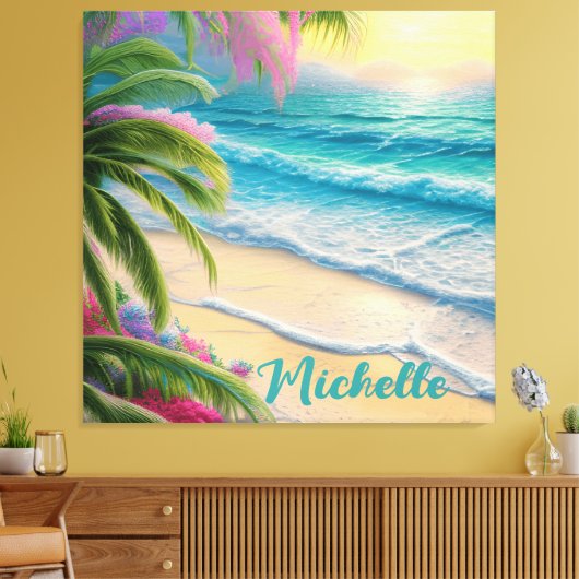 Prachtige strand oceaan golven zee schelpen canvas afdruk (Insitu (Woonkamer))