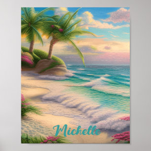 Prachtige strand oceaan golven zee schelpen poster