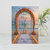 Prachtige strand & zonsondergang landschap bruilof kaart (Staand voorkant)