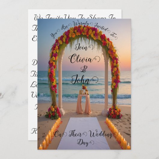 Prachtige strand & zonsondergang landschap bruilof kaart (Voorkant / Achterkant)