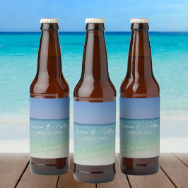 Prachtige strandfotografie bruiloft bier etiket