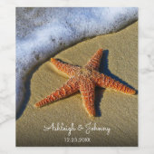 Prachtige strandscène met zeesterren bruiloft wijn etiket (Enkel label)