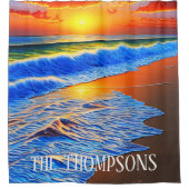 Prachtige strandzonsondergang douchegordijn (Voorkant)