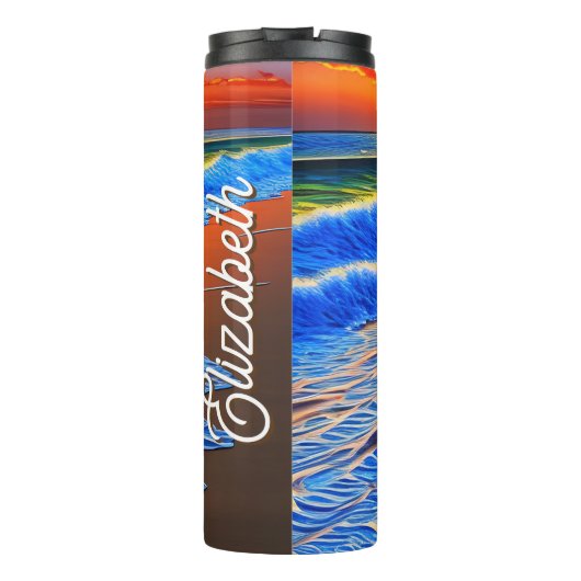 Prachtige strandzonsondergang thermosbeker (Achterkant)