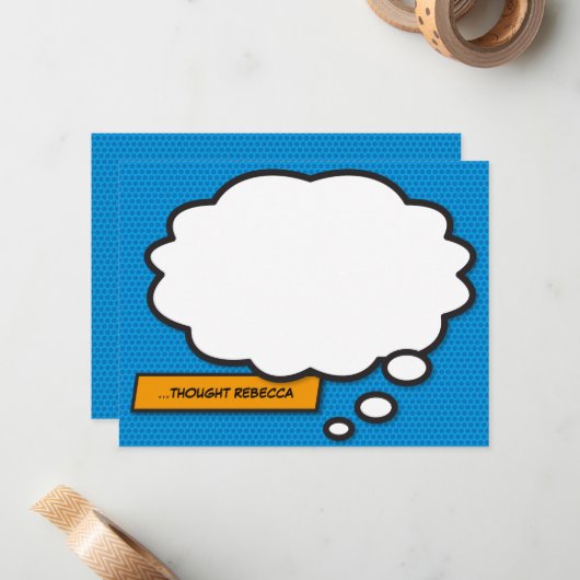 Prachtige stripboek-denkballon Gepersonaliseerd Notitiekaartje (Voorkant / Achterkant in situ)