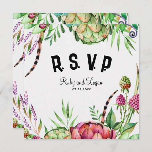 Prachtige Succulents Wedding RSVP Kaart (Voorkant / Achterkant)