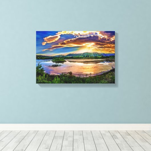 Prachtige Sunrise Mountains reflecties Canvas Afdruk (Insitu (Houten vloer))