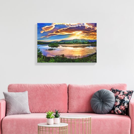 Prachtige Sunrise Mountains reflecties Canvas Afdruk (Insitu (Woonkamer))