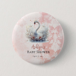 Prachtige Swan Floral Damask Baby shower Favor Ronde Button 5,7 Cm