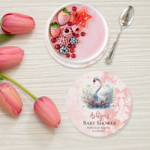 Prachtige Swan Floral Damask Baby shower Favor Ronde Kartonnen Onderzetter