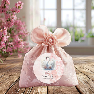 Prachtige Swan Floral Damask Baby shower Favor Ronde Sticker
