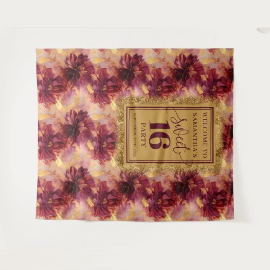 Prachtige Sweet 16 Blush Bourgogne Gold Banner Wandkleed (Voorkant (horizontaal))