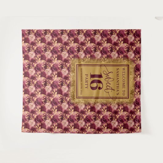 Prachtige Sweet Sixteen Blush Bourgogne Gold Banne Wandkleed (Voorkant (horizontaal))
