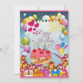 Prachtige taart en ballon verjaardag feestdagenkaart (Voorkant)