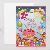 Prachtige taart en ballon verjaardag feestdagenkaart (Voorkant / Achterkant)