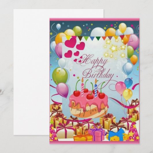 Prachtige taart en ballon verjaardag feestdagenkaart (Voorkant / Achterkant)