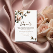 Prachtige Tea Roos bruiloft details Informatiekaartje