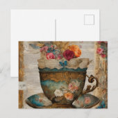 Prachtige Teacup Mixed Media Collage Schilderij Briefkaart (Voorkant / Achterkant)