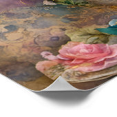 Prachtige Teacup Mixed Media Collage Schilderij Poster (Hoek)