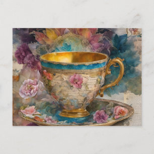 Prachtige Teacup Mixed Media Schilderij Briefkaart