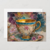 Prachtige Teacup Mixed Media Schilderij Briefkaart (Voorkant / Achterkant)