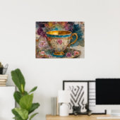 Prachtige Teacup Mixed Media Schilderij Poster (Thuiskantoor)