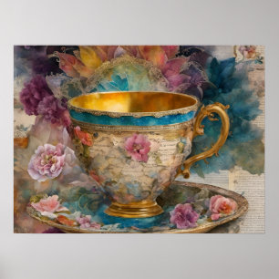 Prachtige Teacup Mixed Media Schilderij Poster